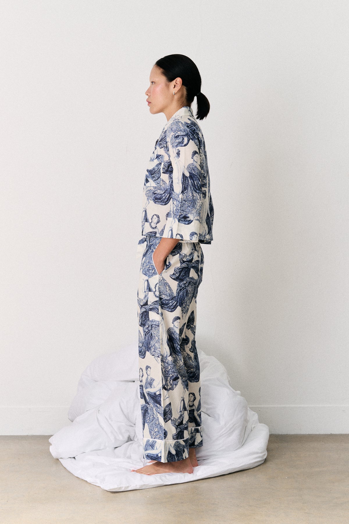 Boxy Shirt & Wide Leg Set Flora Stripe Blue