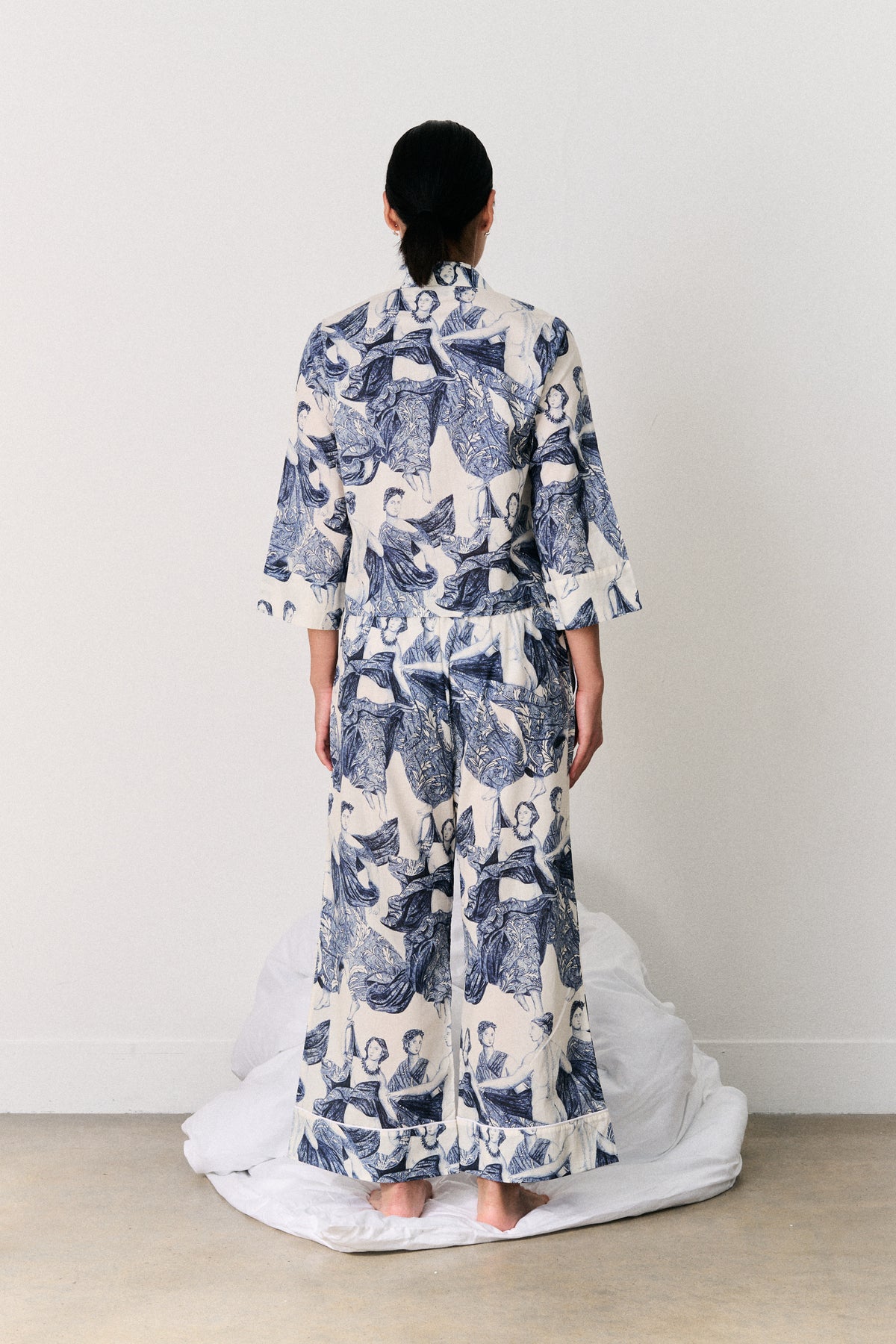 Boxy Shirt & Wide Leg Set Flora Stripe Blue