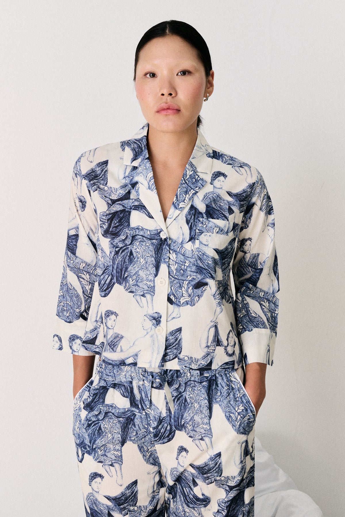 Boxy Shirt & Wide Leg Set Flora Stripe Blue