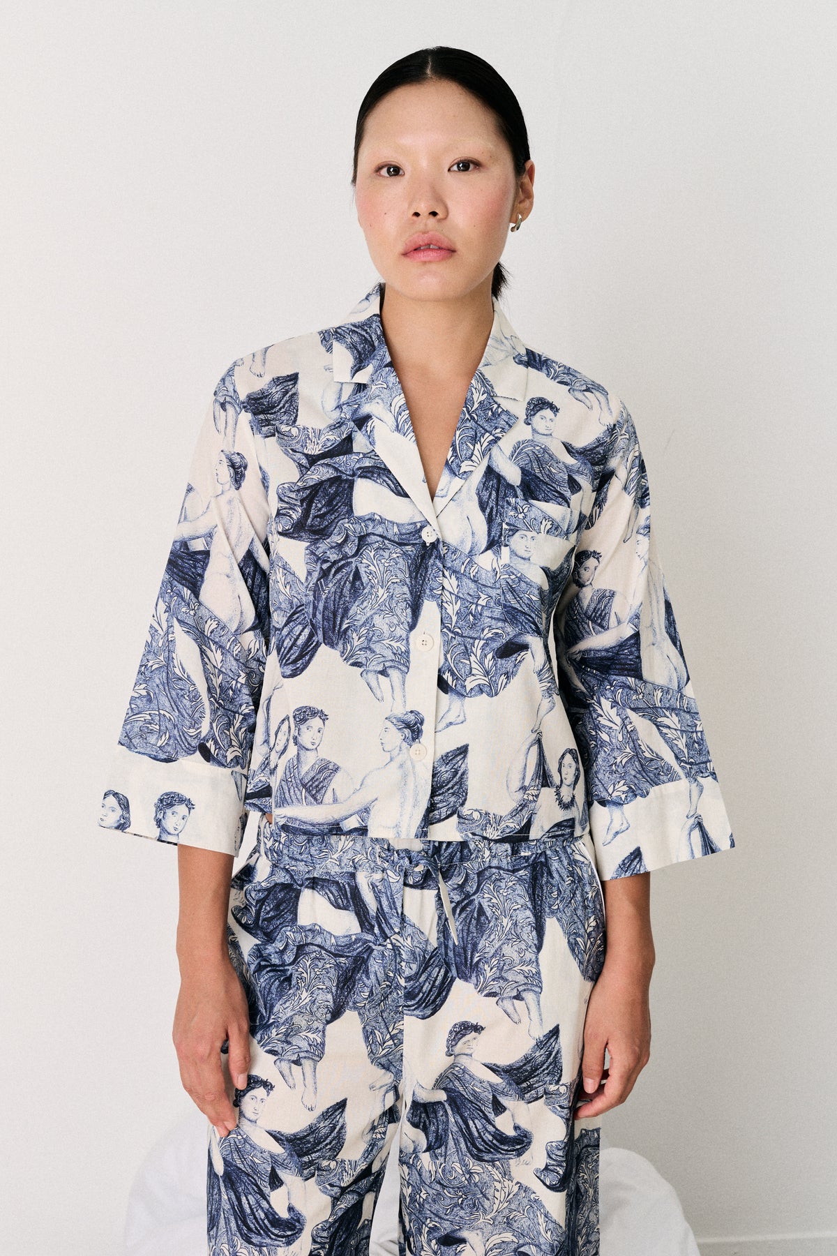 Boxy Shirt & Wide Leg Set Flora Stripe Blue