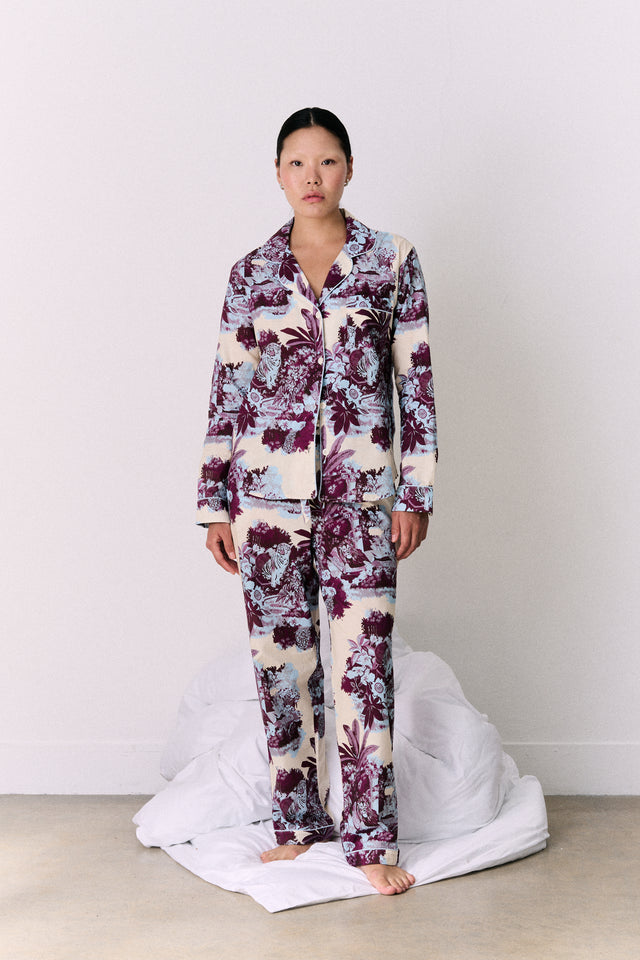 Long Pyjama Set Tippi Cream/Blue/Plum
