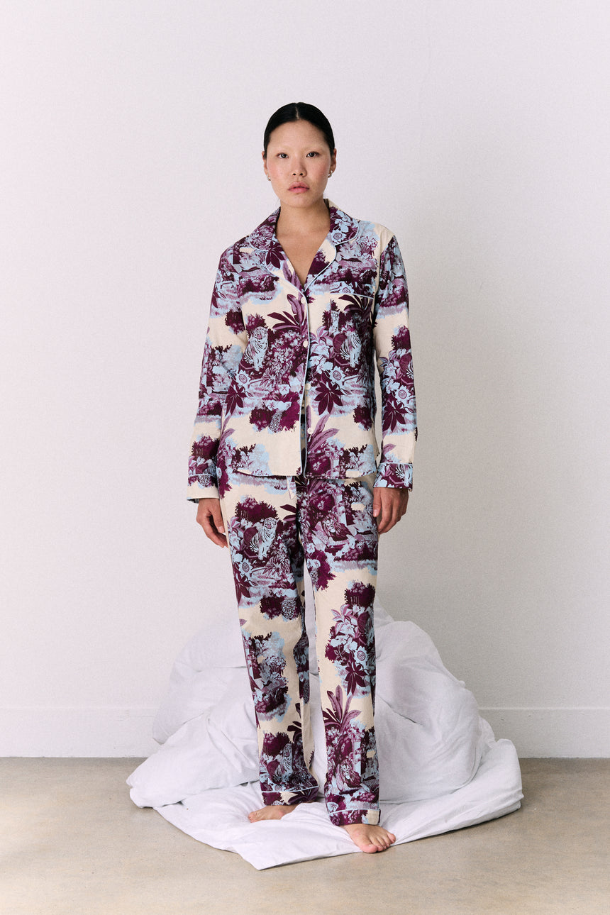 Long Pyjama Set Tippi Cream/Blue/Plum
