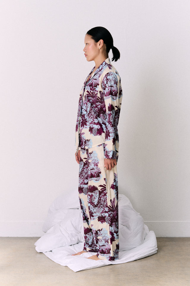 Long Pyjama Set Tippi Cream/Blue/Plum
