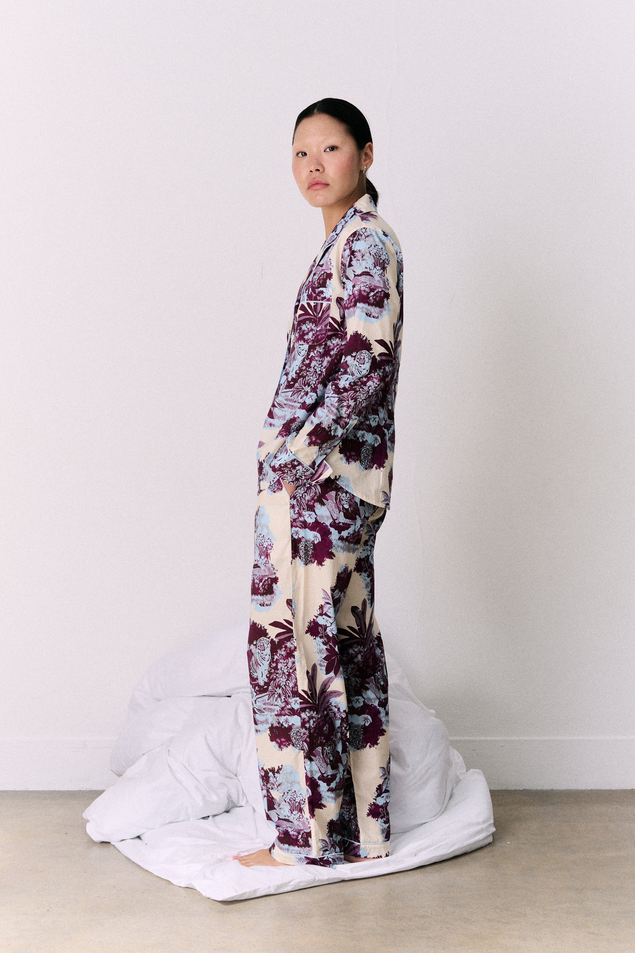 Long Pyjama Set Tippi Cream/Blue/Plum