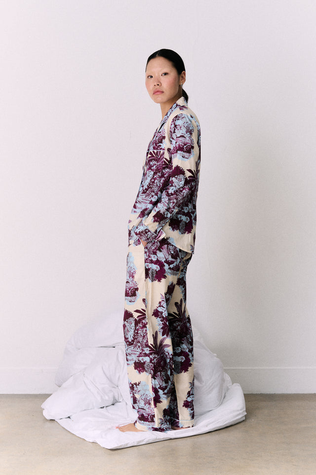 Long Pyjama Set Tippi Cream/Blue/Plum