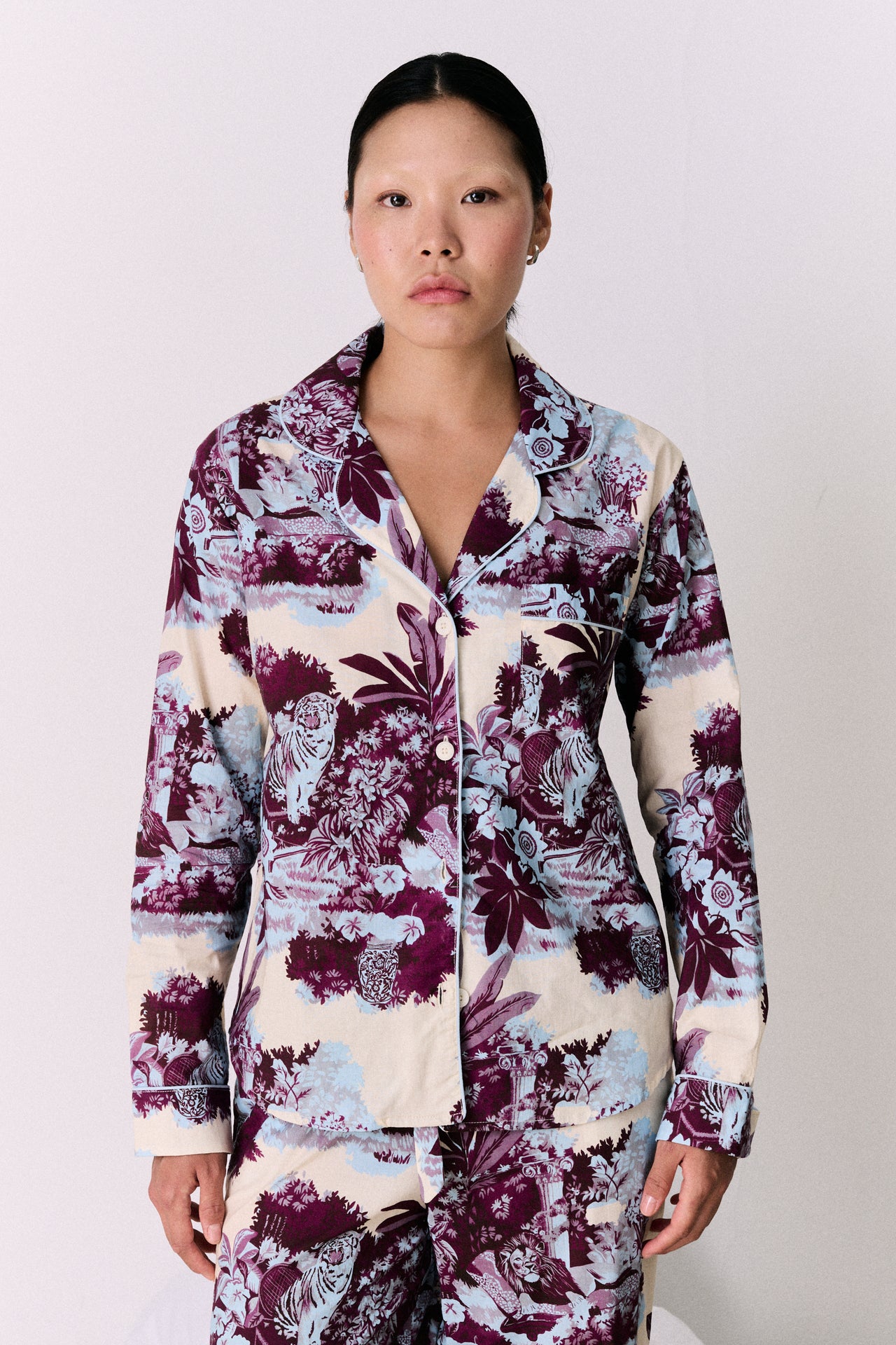 Long Pyjama Set Tippi Cream/Blue/Plum