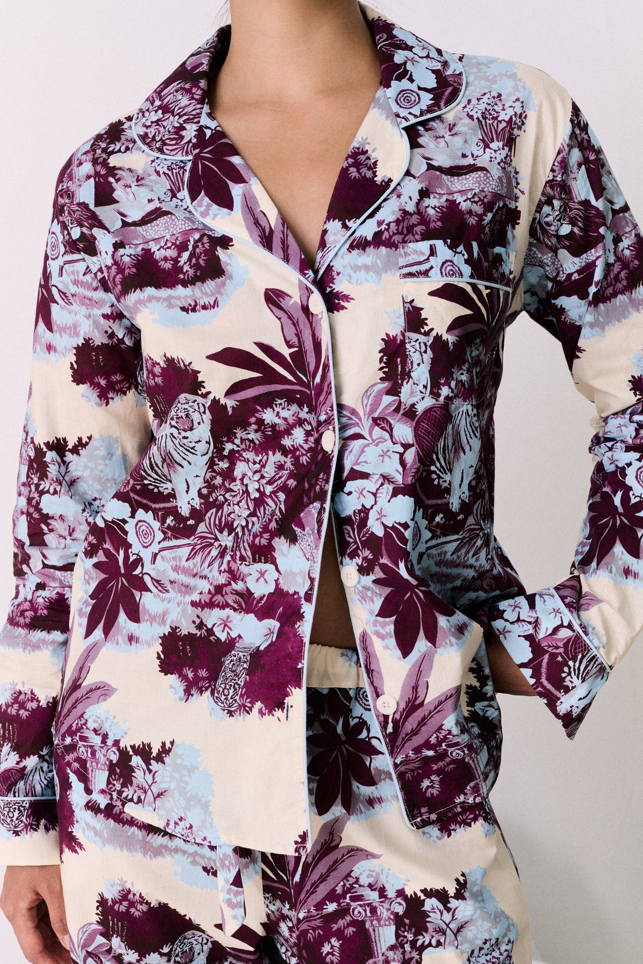 Long Pyjama Set Tippi Cream/Blue/Plum