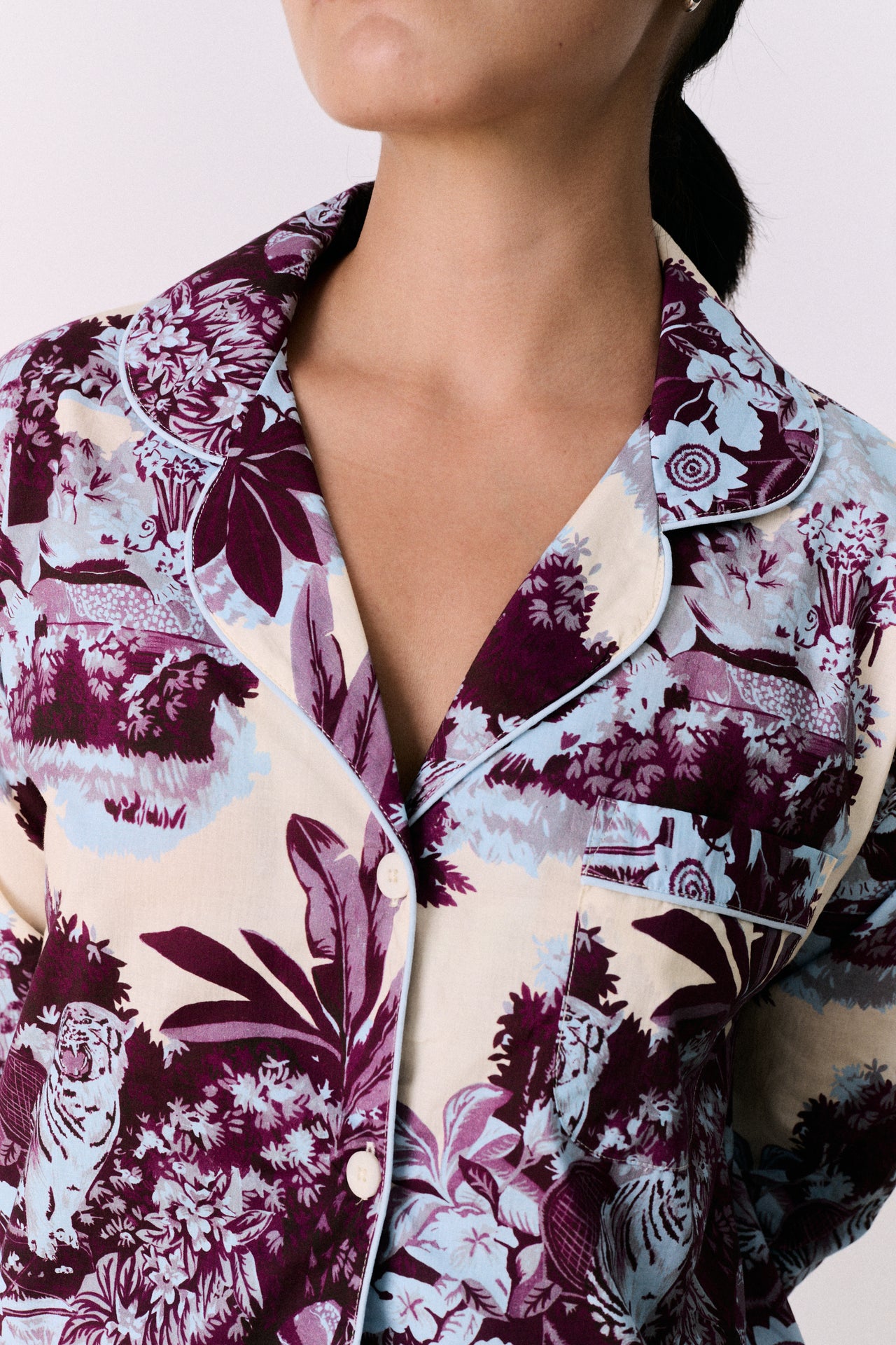 Long Pyjama Set Tippi Cream/Blue/Plum