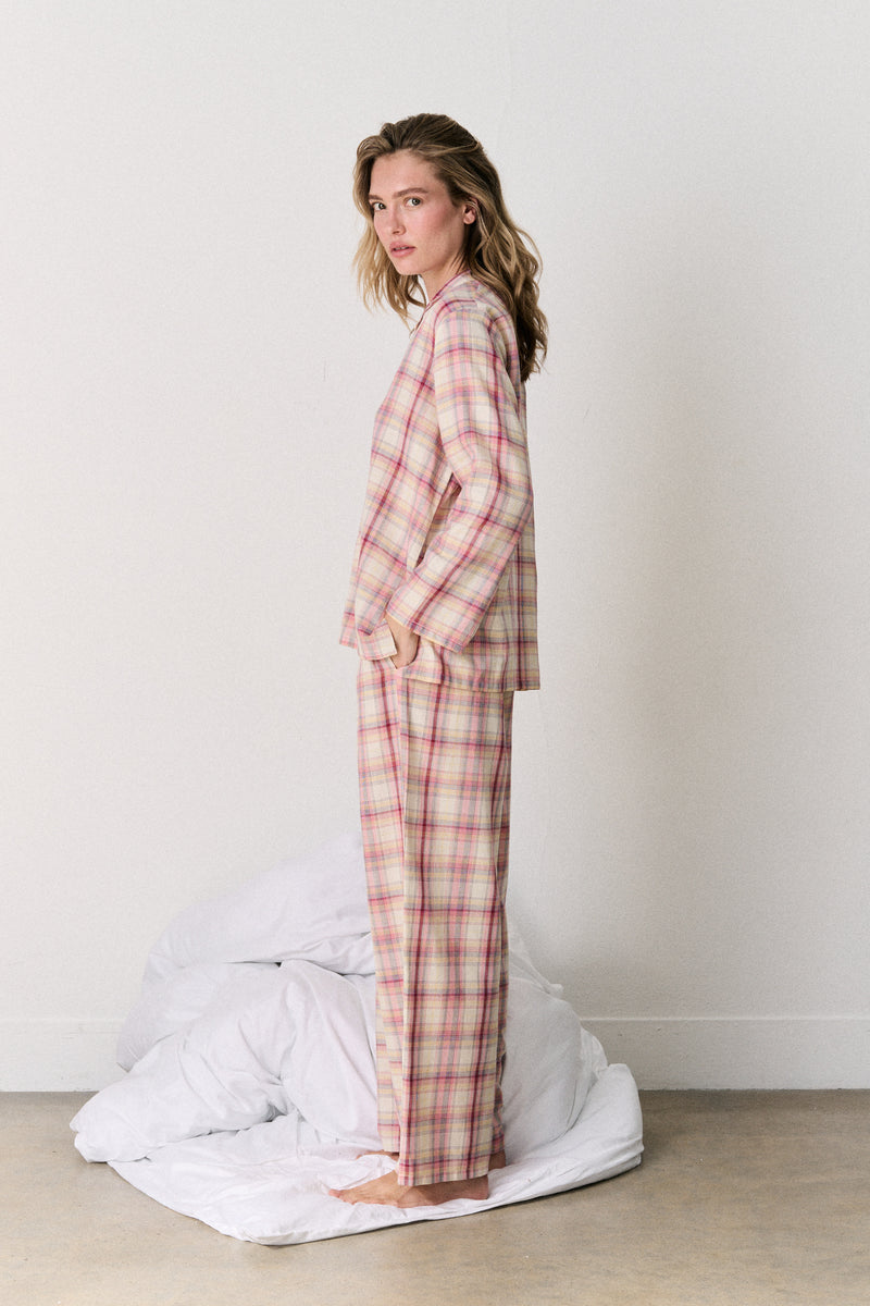 402 Long Set Woven Check Cream/Multi