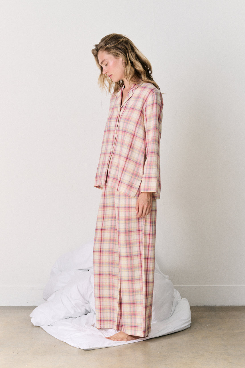 402 Long Set Woven Check Cream/Multi