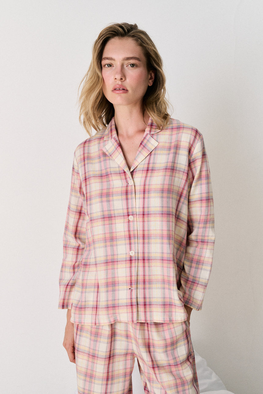 402 Long Set Woven Check Cream/Multi