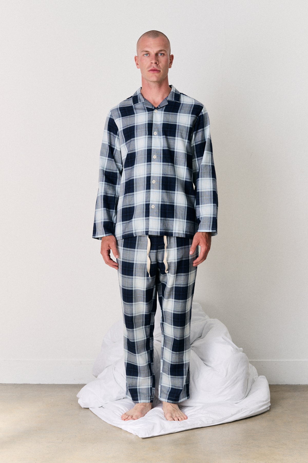Mens 402 Long Set Woven Check Navy/Blue