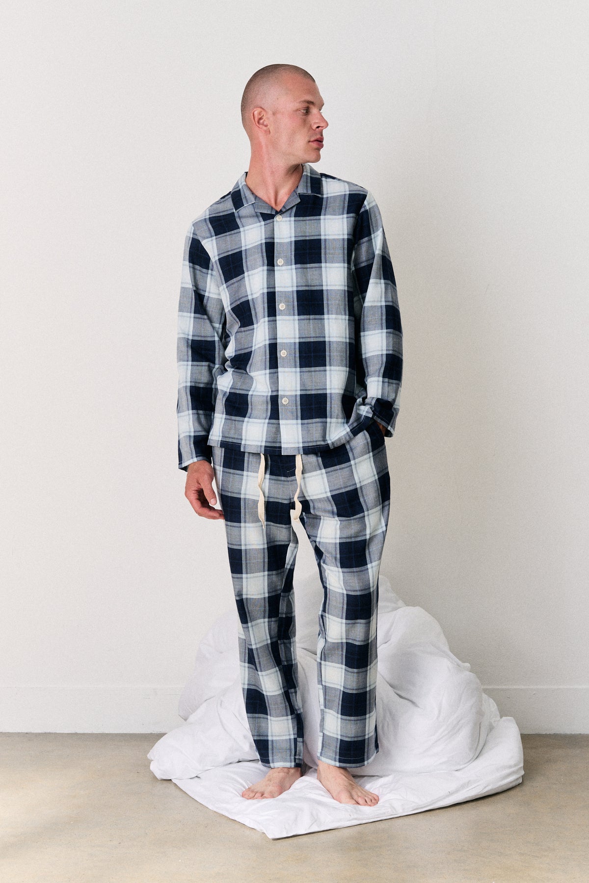 Mens 402 Long Set Woven Check Navy/Blue