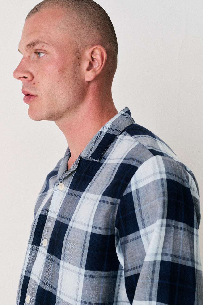 Mens 402 Long Set Woven Check Navy/Blue