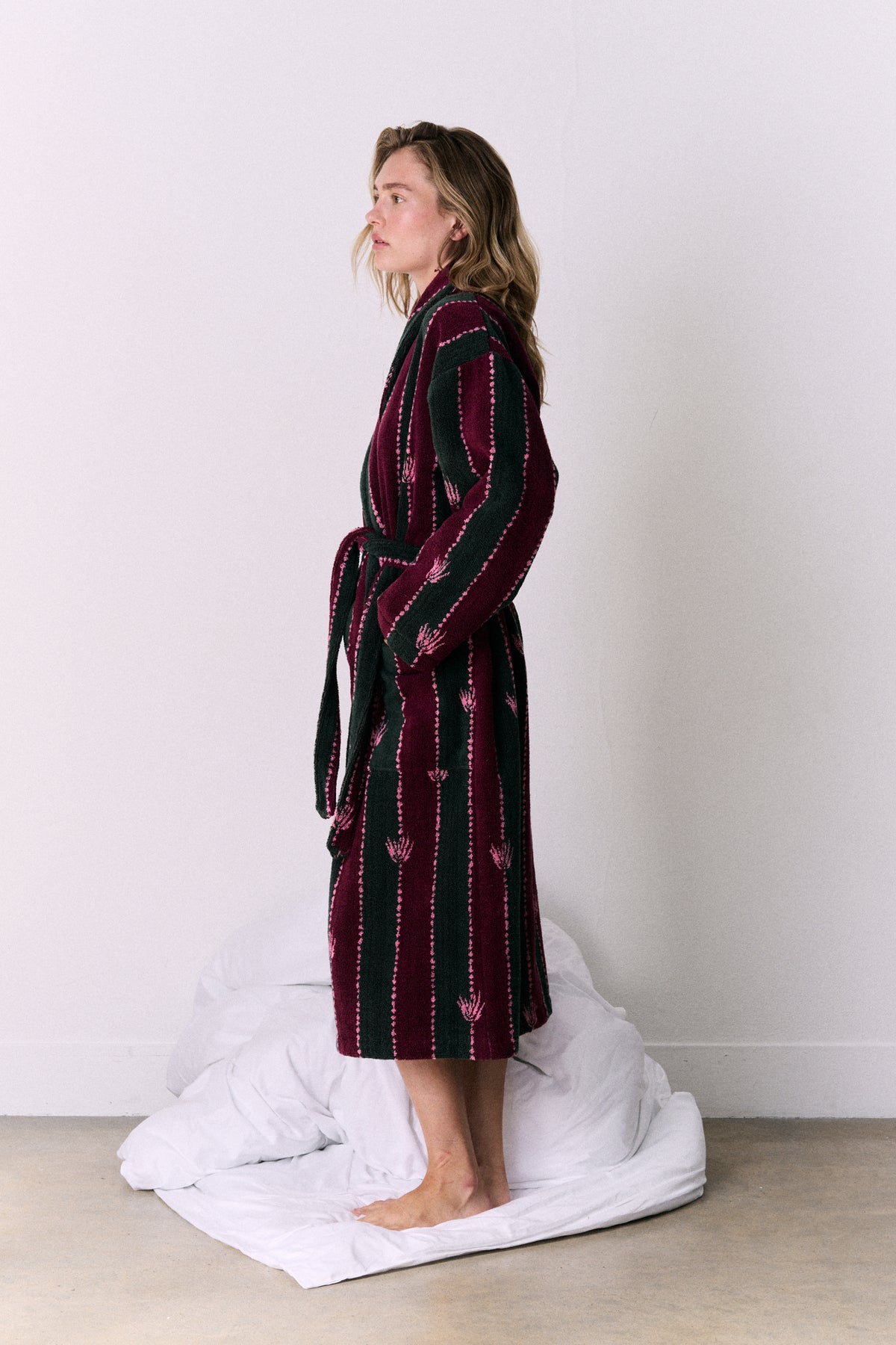 Unisex Towel Robe Moonflower Stripe Green/Pink/Red