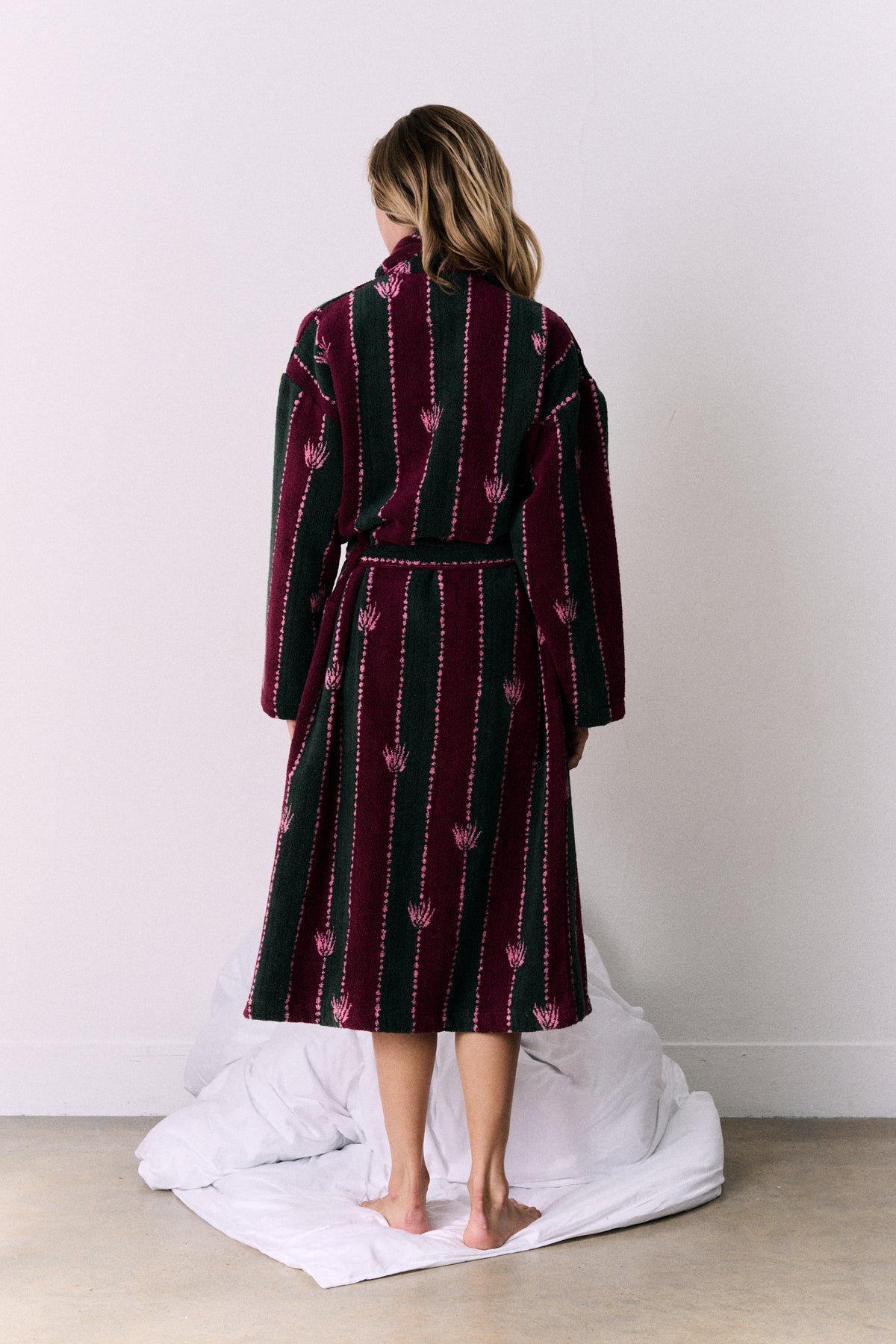Unisex Towel Robe Moonflower Stripe Green/Pink/Red