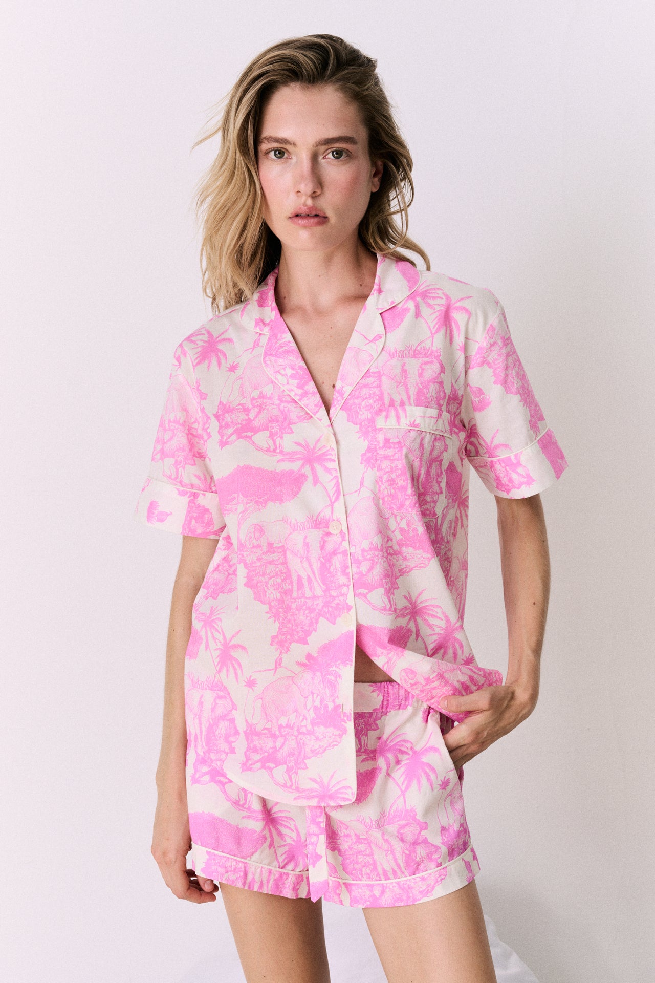 Short Pyjama Set Loxodonta Print Pink