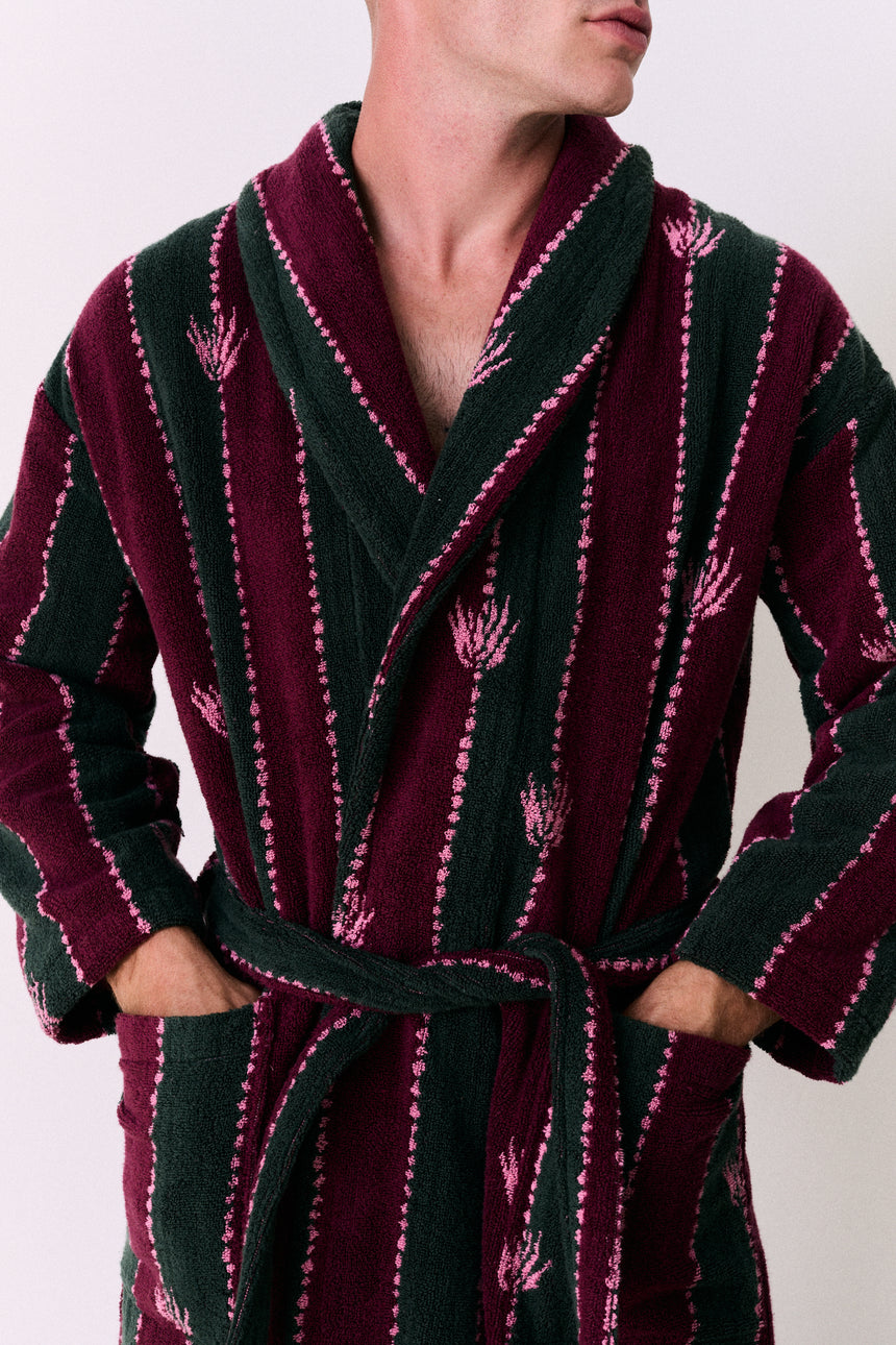 Unisex Towel Robe Moonflower Stripe Green/Pink/Red