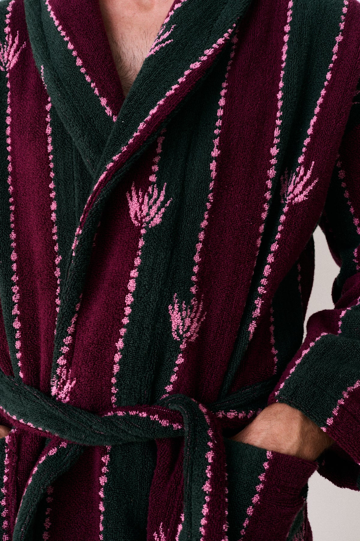 Unisex Towel Robe Moonflower Stripe Green/Pink/Red