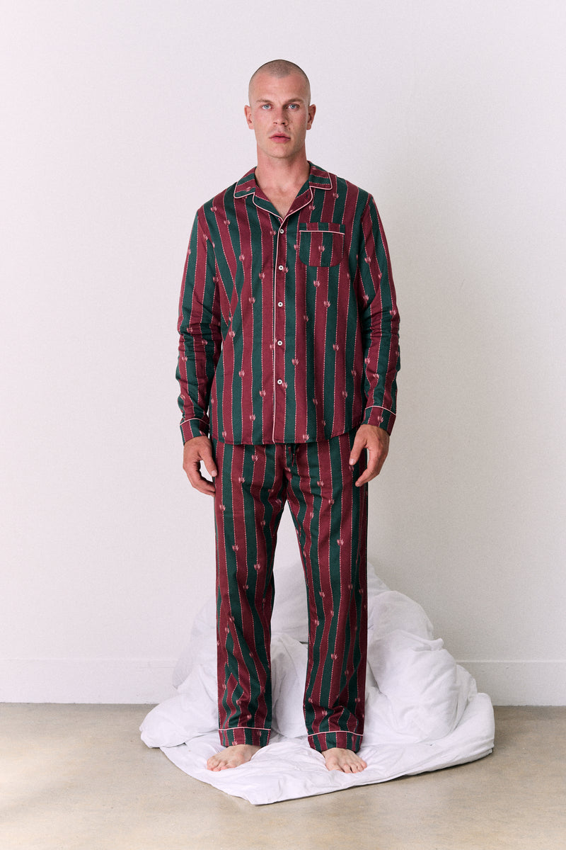 Mens Long Set Moonflower Stripe Red/Green