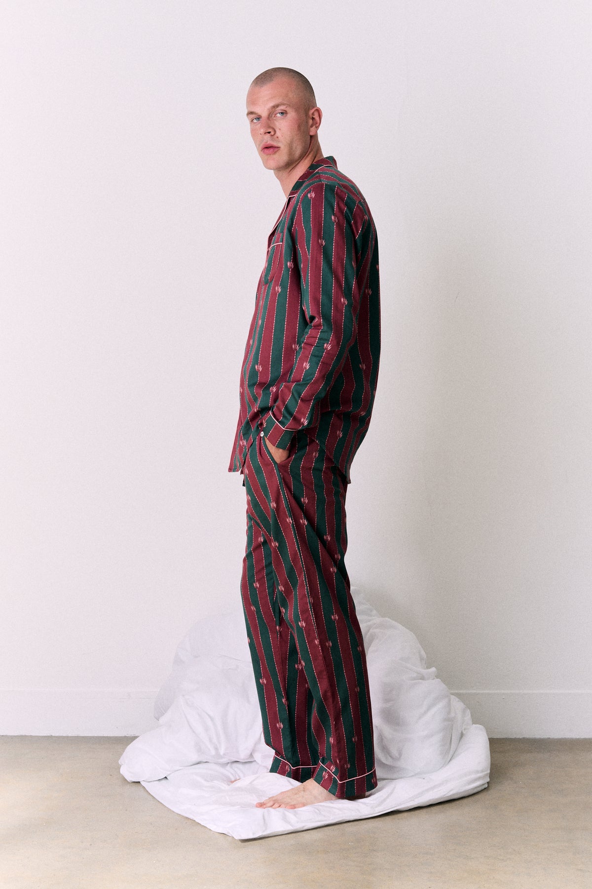 Mens Long Set Moonflower Stripe Red/Green