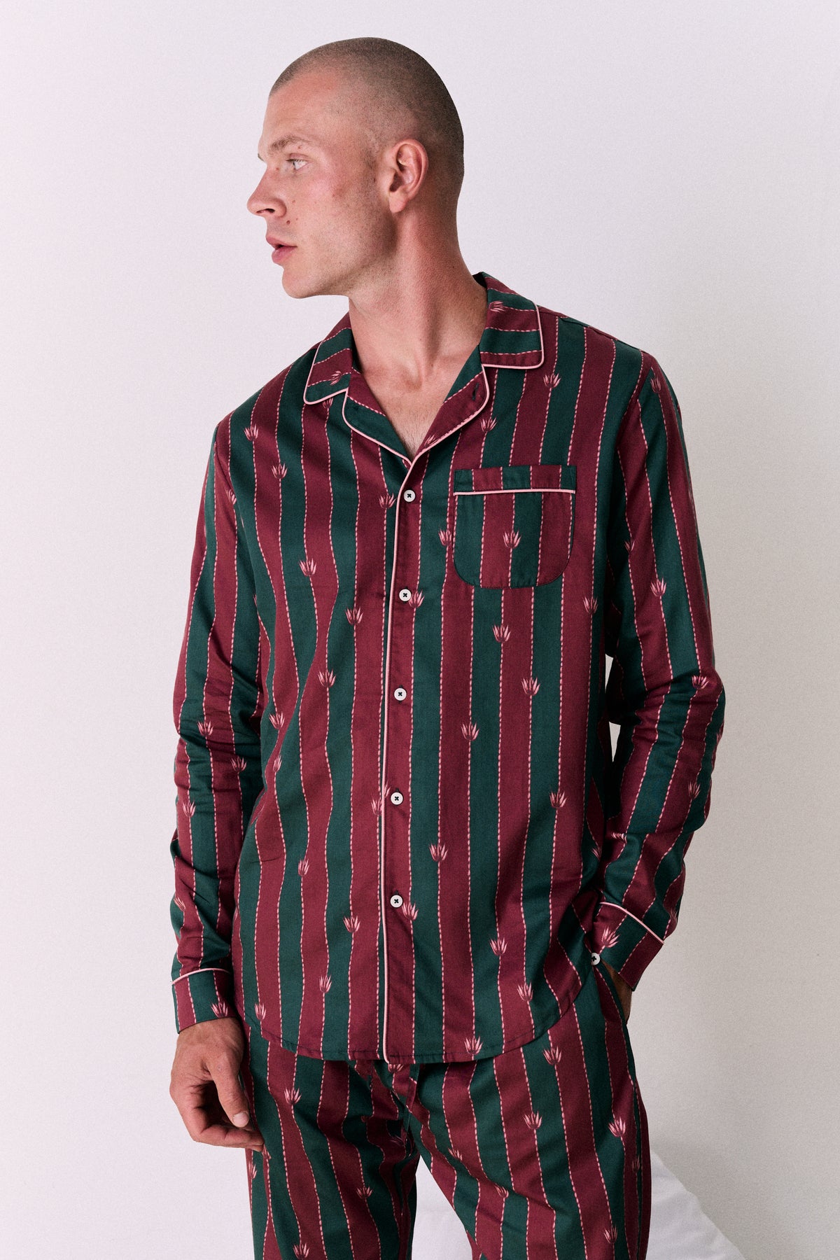 Mens Long Set Moonflower Stripe Red/Green