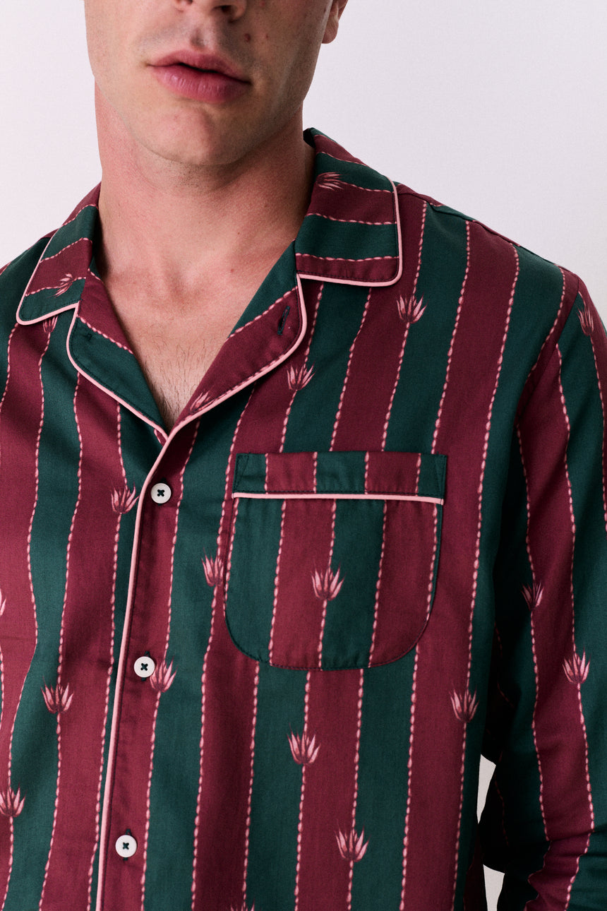 Mens Long Set Moonflower Stripe Red/Green