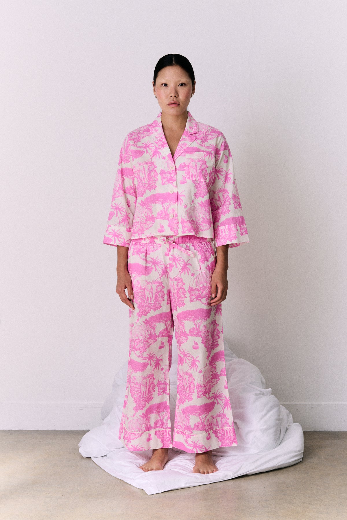 Boxy Shirt and Wide Leg Trouser Set Loxodonta Print Pink
