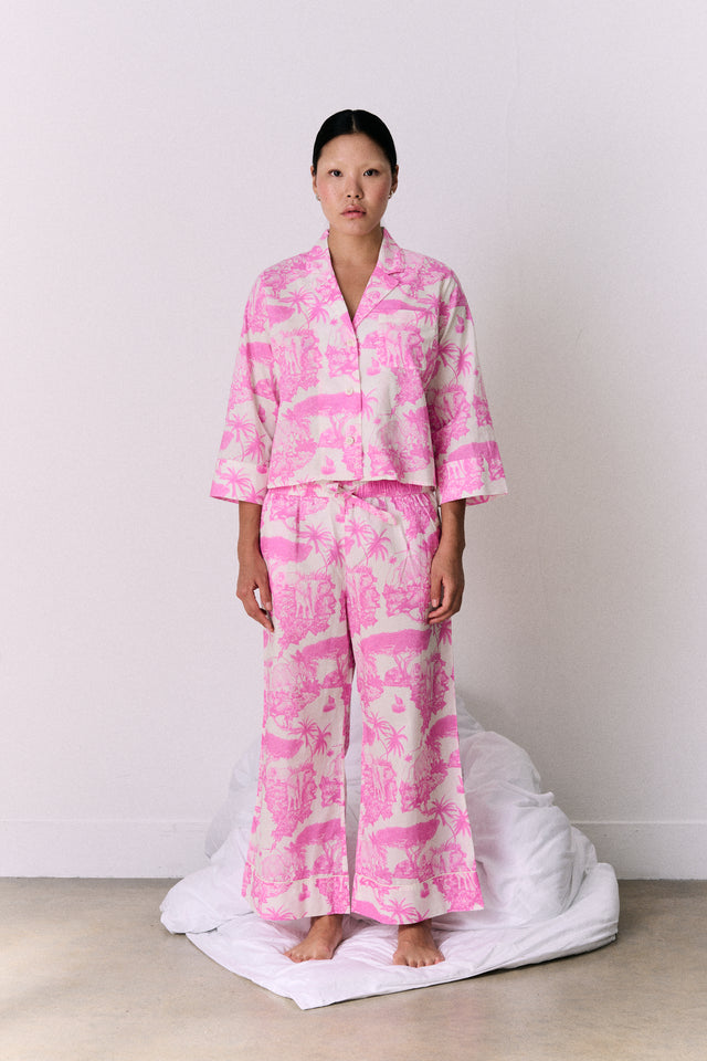 Boxy Shirt and Wide Leg Trouser Set Loxodonta Print Pink