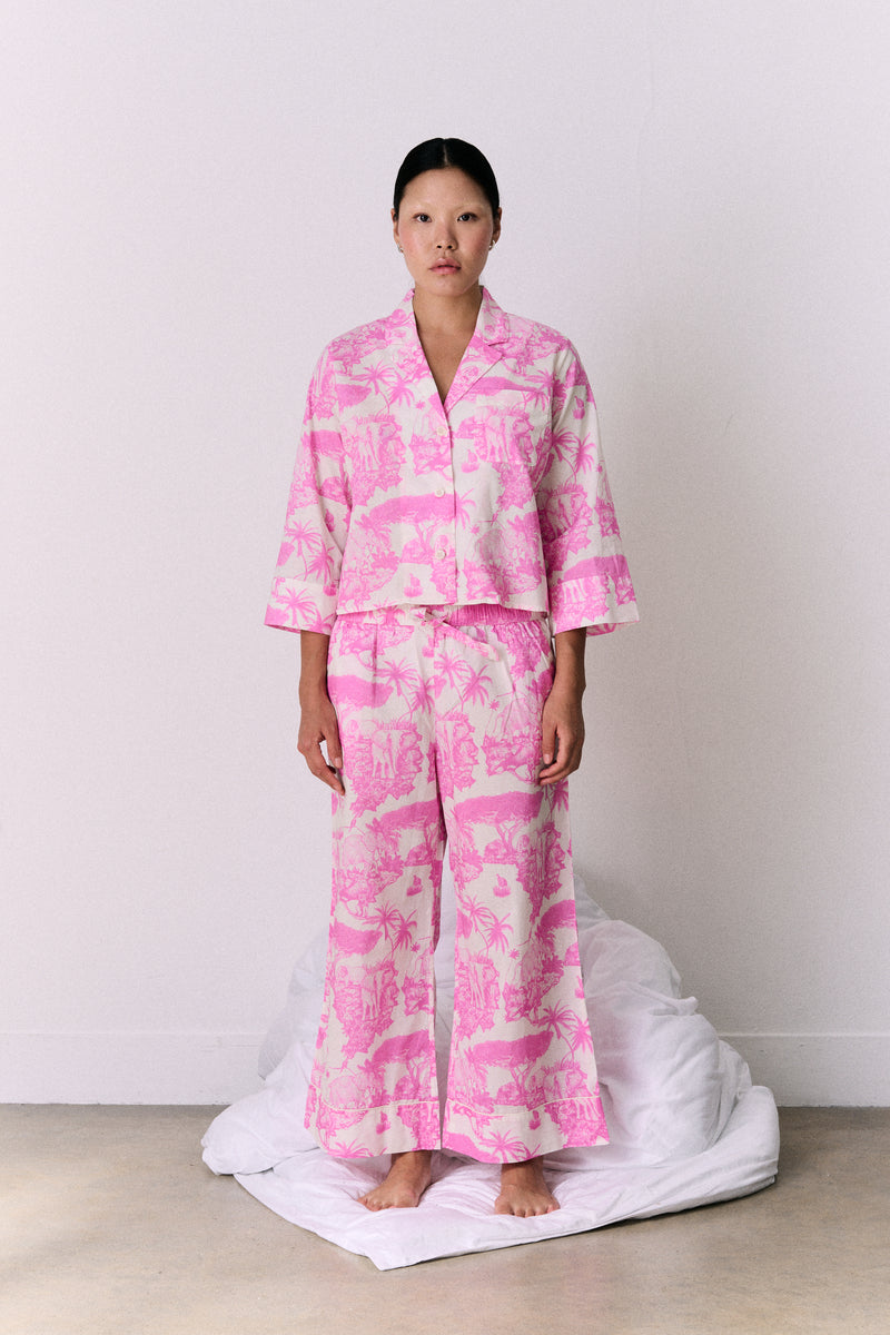 Boxy Shirt and Wide Leg Trouser Set Loxodonta Print Pink