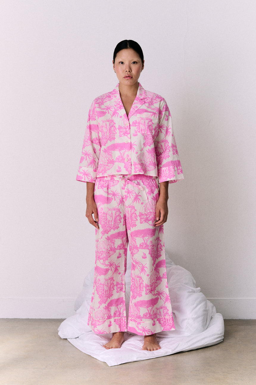 Boxy Shirt and Wide Leg Trouser Set Loxodonta Print Pink