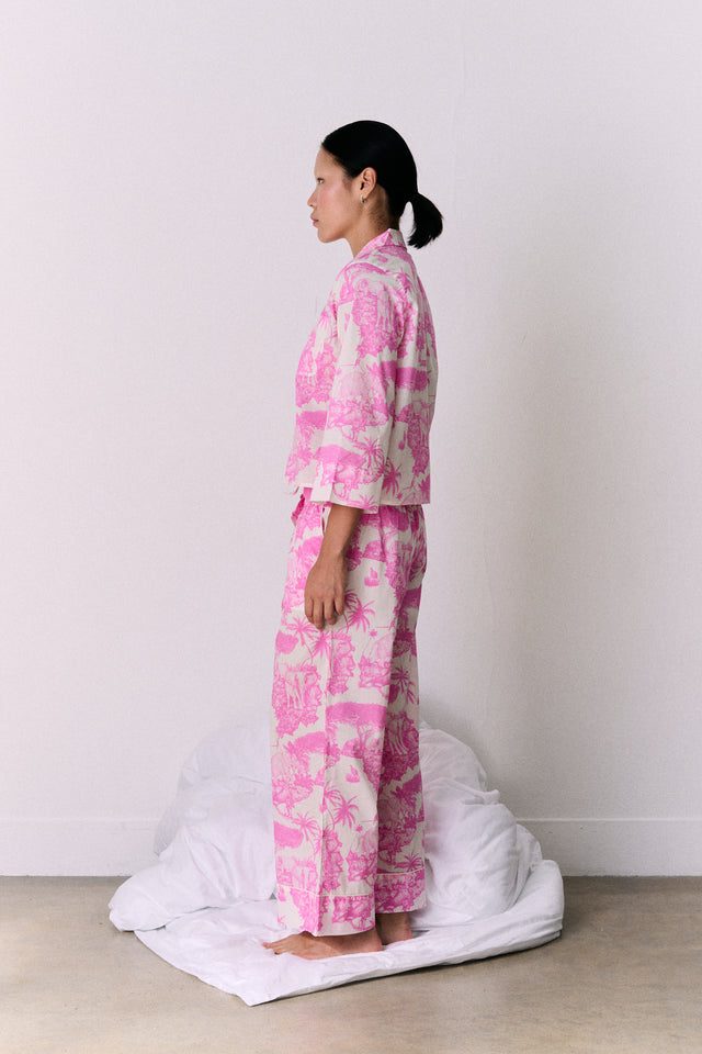 Boxy Shirt and Wide Leg Trouser Set Loxodonta Print Pink