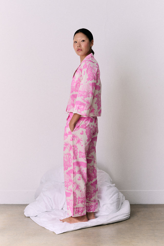 Boxy Shirt and Wide Leg Trouser Set Loxodonta Print Pink