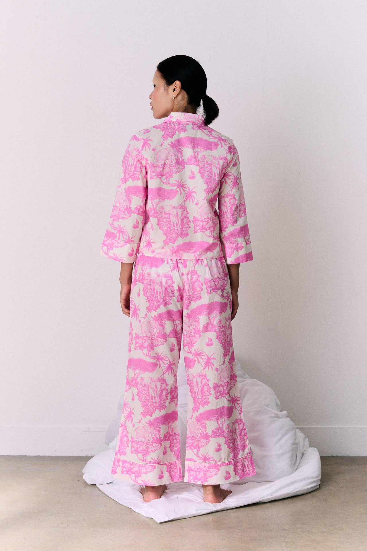 Boxy Shirt and Wide Leg Trouser Set Loxodonta Print Pink