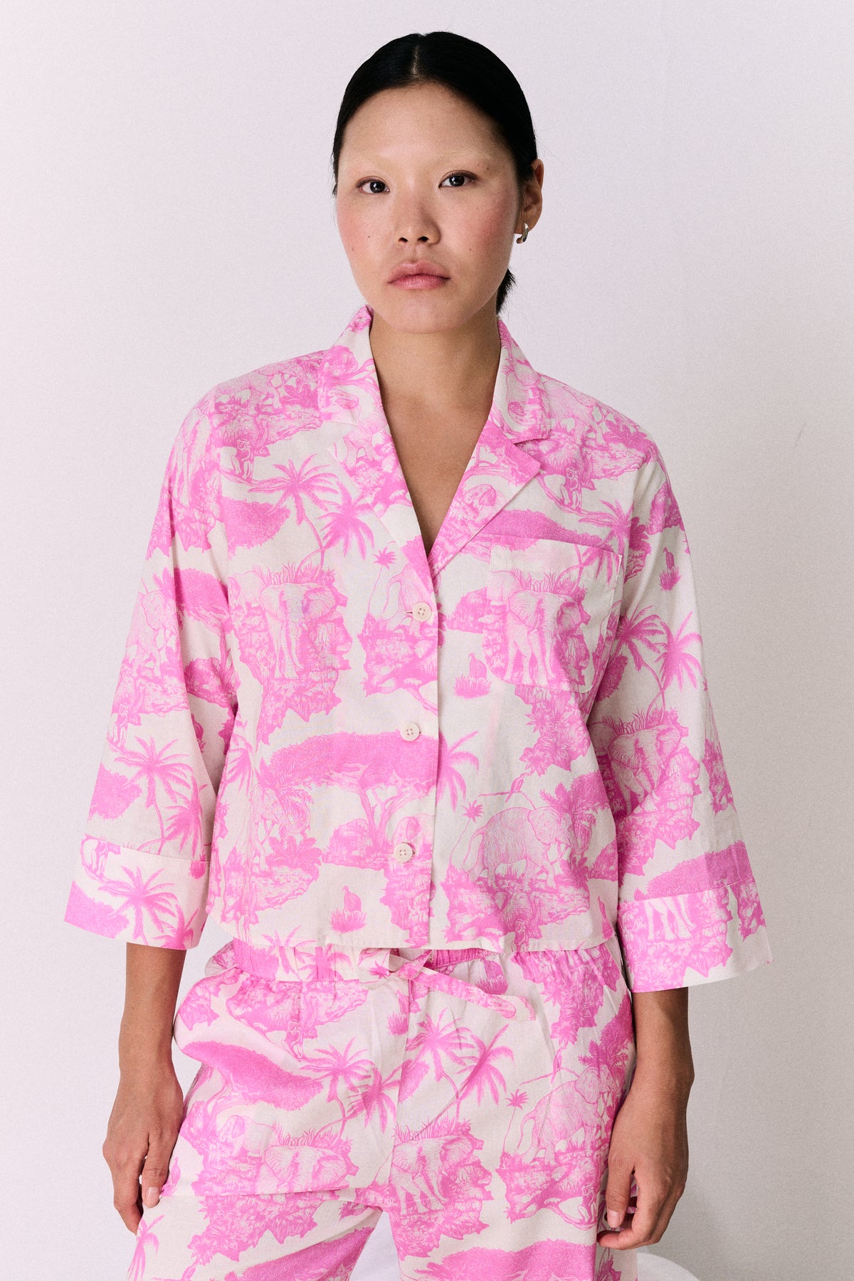 Boxy Shirt and Wide Leg Trouser Set Loxodonta Print Pink