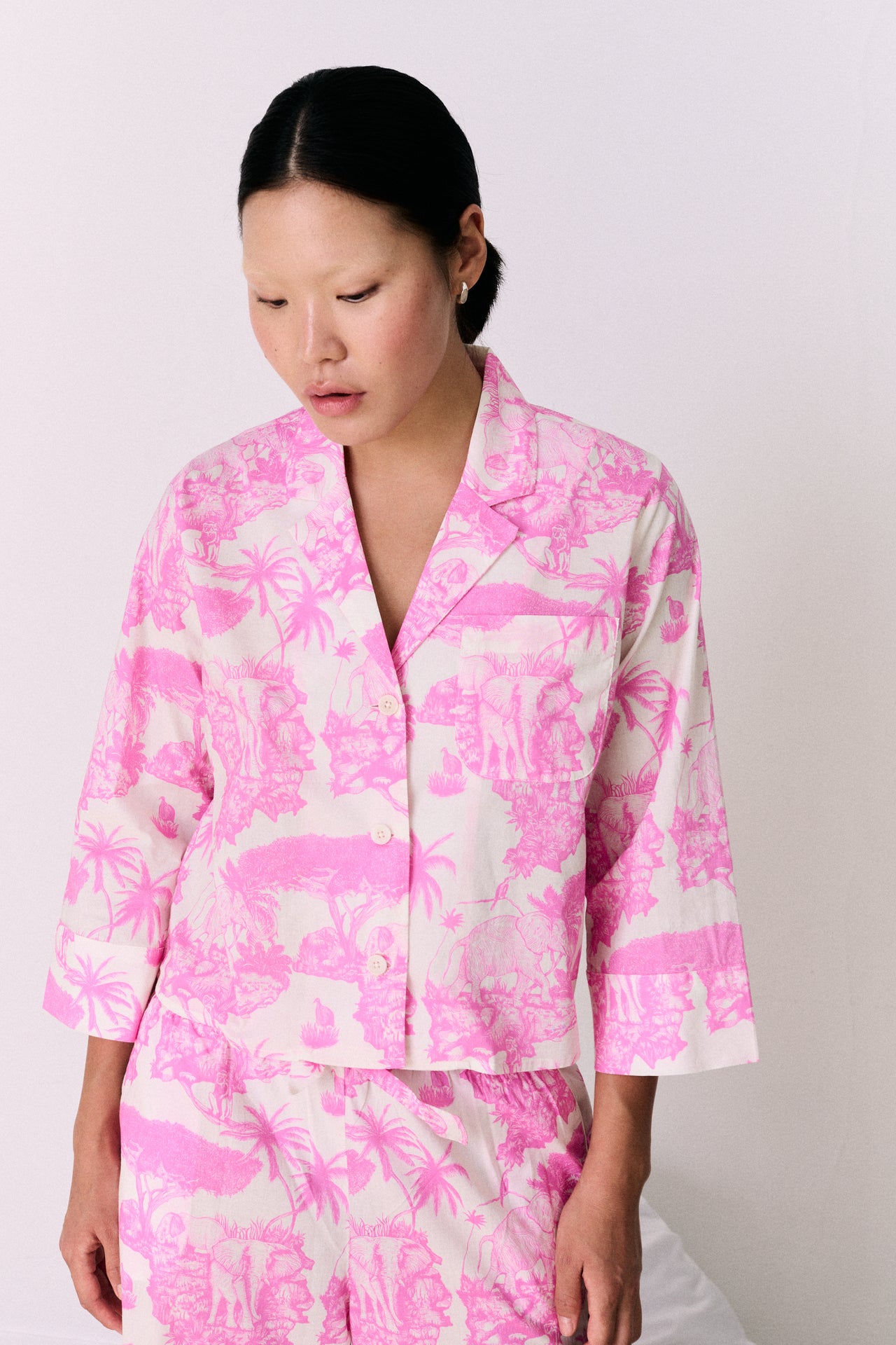 Boxy Shirt and Wide Leg Trouser Set Loxodonta Print Pink