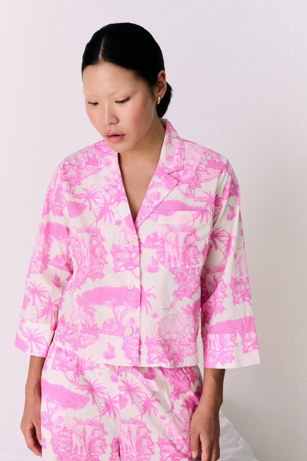 Boxy Shirt and Wide Leg Trouser Set Loxodonta Print Pink