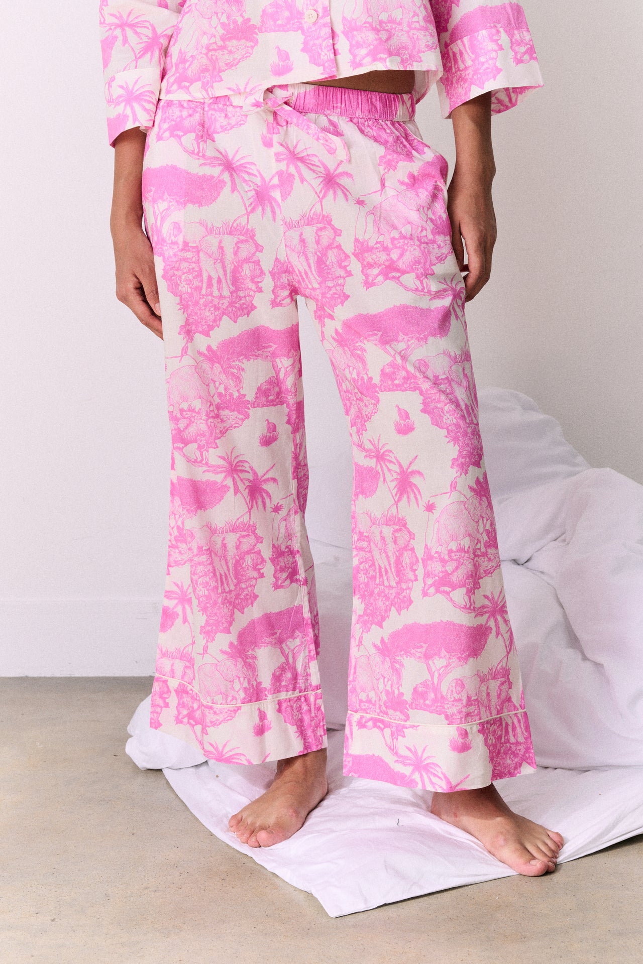 Wide Leg Pyjama Trousers Loxodonta Print Pink