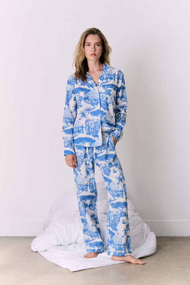 Long Pyjama Set Loxodonta Print Blue