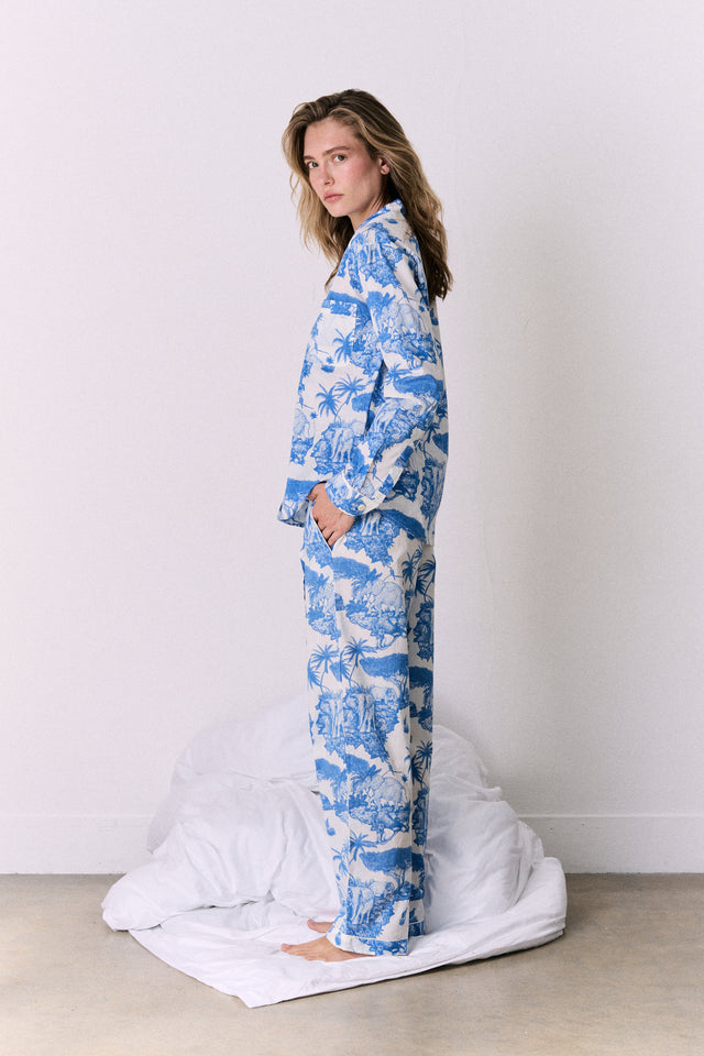 Long Pyjama Set Loxodonta Print Blue