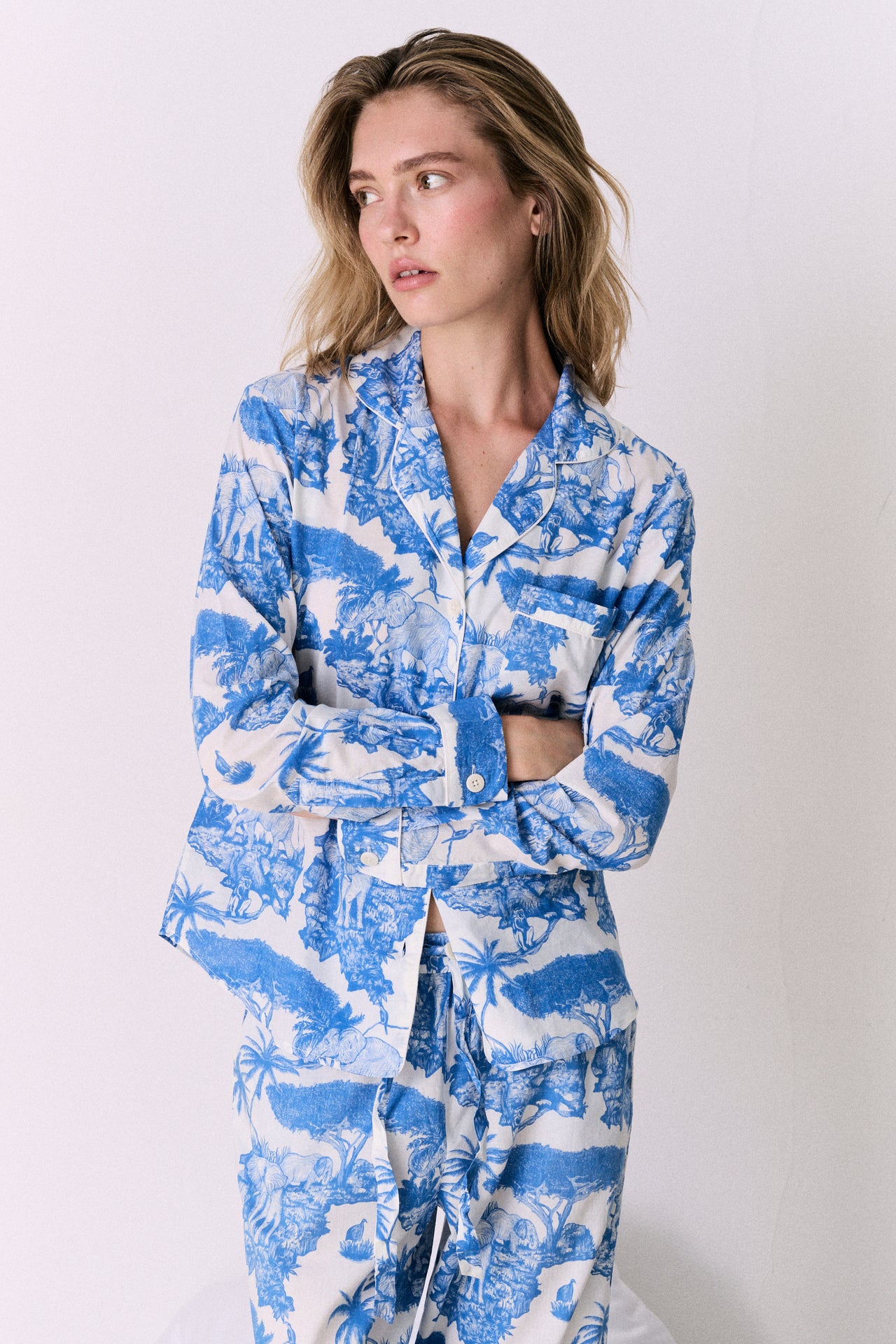 Long Pyjama Set Loxodonta Print Blue