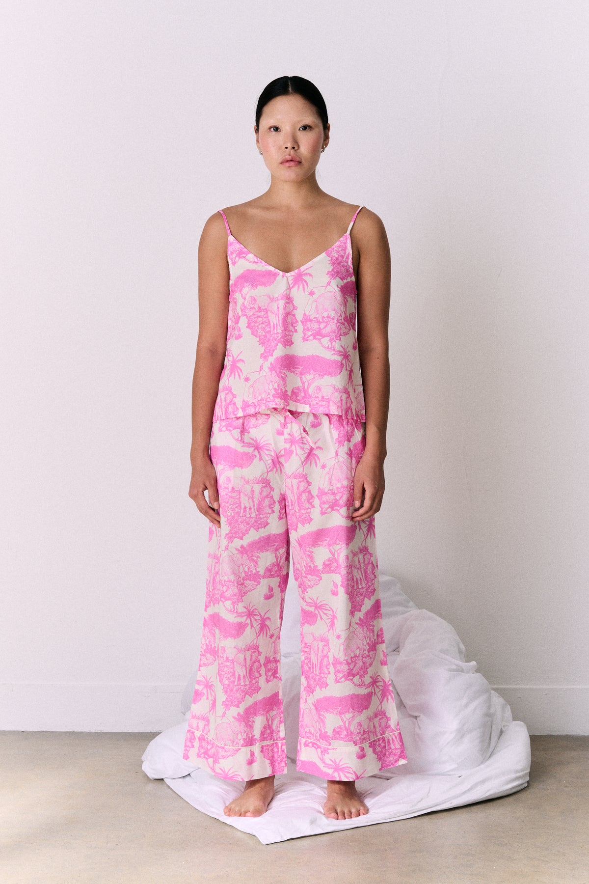 Cami Top and Wide Leg Trouser Set Loxodonta Print Pink