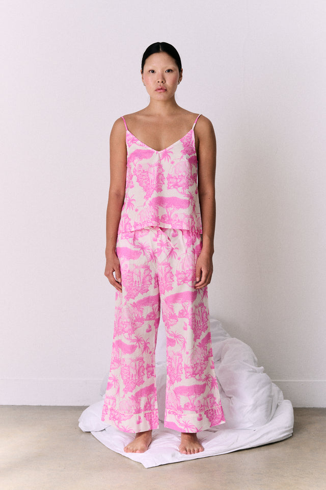 Cami Top and Wide Leg Trouser Set Loxodonta Print Pink