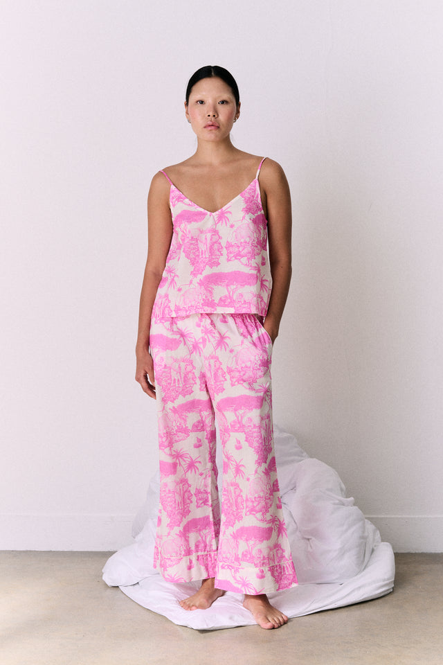 Cami Top and Wide Leg Trouser Set Loxodonta Print Pink