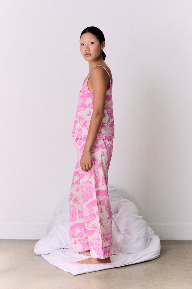 Cami Top and Wide Leg Trouser Set Loxodonta Print Pink