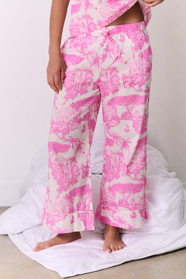 Wide Leg Pyjama Trousers Loxodonta Print Pink