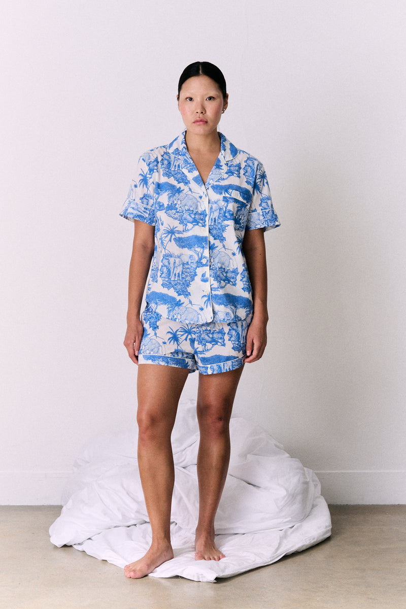 Short Pyjama Set Loxodonta Print Blue