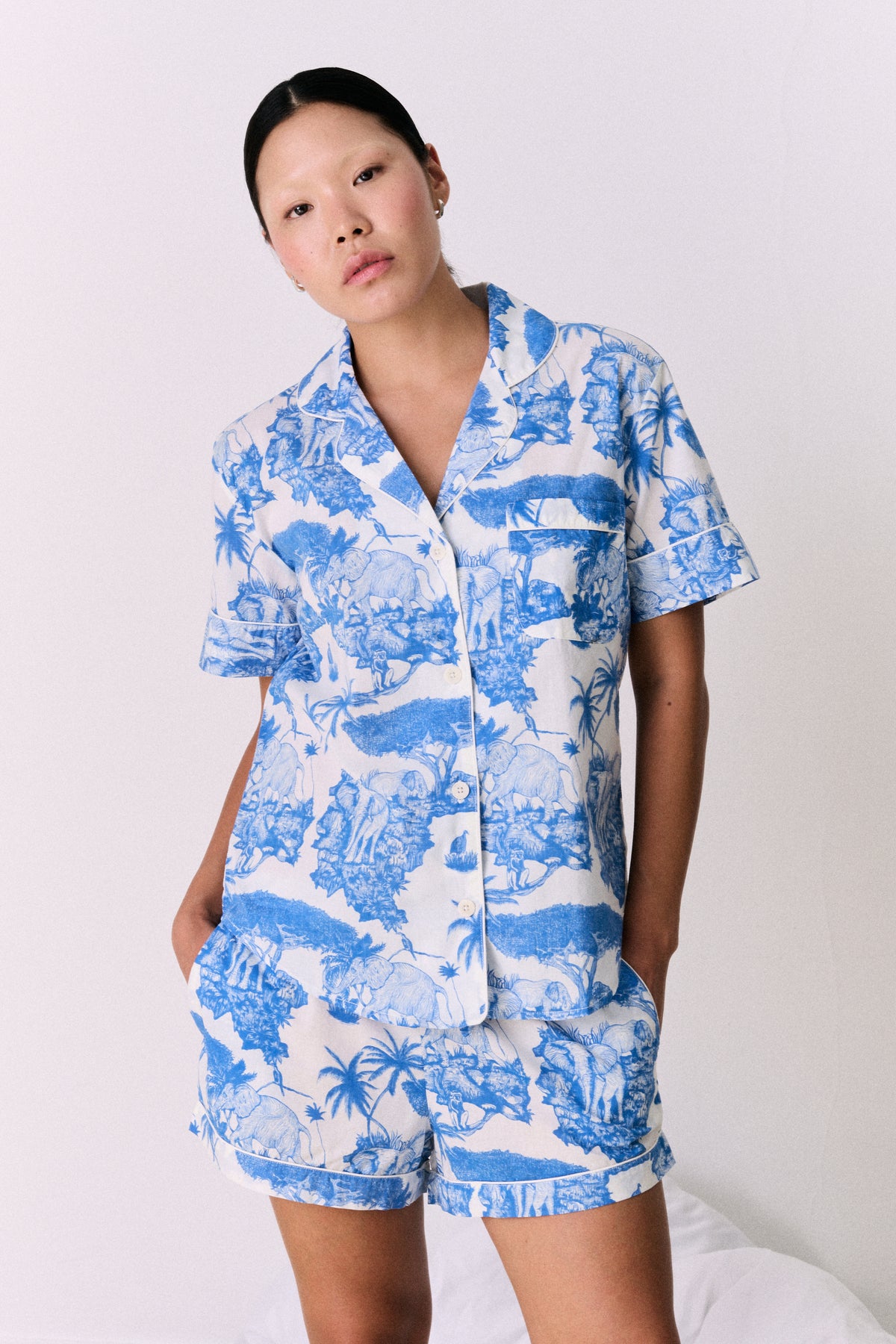 Short Pyjama Set Loxodonta Print Blue