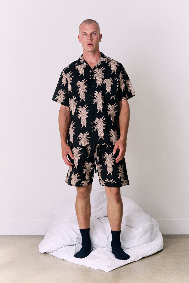 Men’s Cuban Pyjama Set Howie Pineapple Print Black/Gold