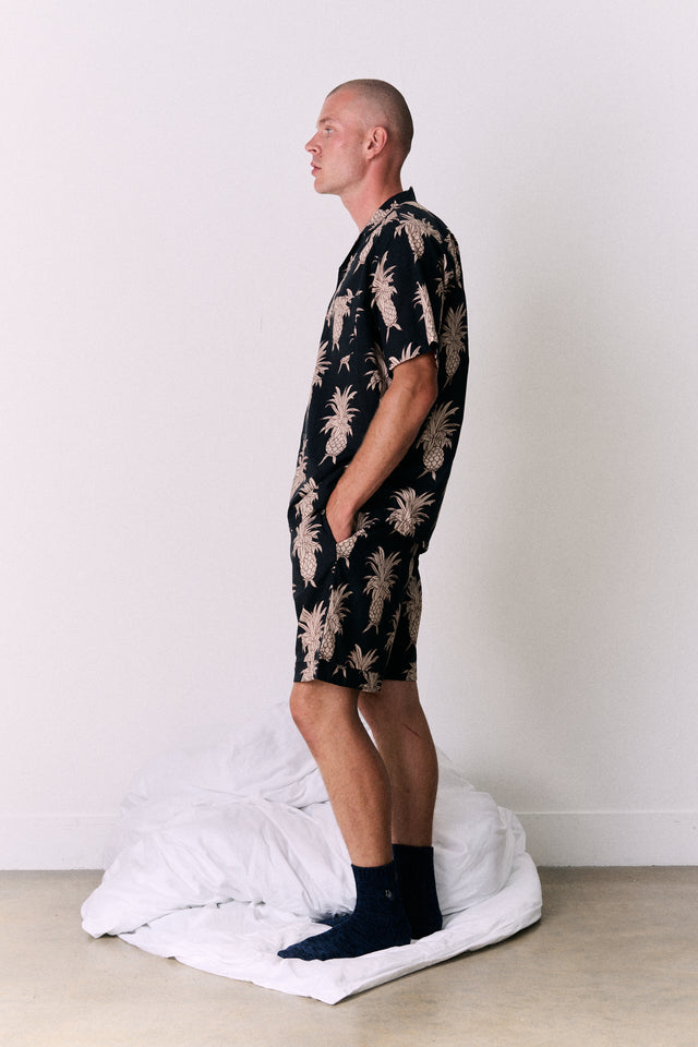 Men’s Cuban Pyjama Set Howie Pineapple Print Black/Gold